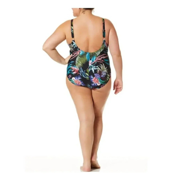Terra and Sky Bathing Suit Black Floral One Piece Slimming Women's Plus Size 5X - Picture 2 of 13